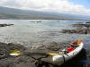 Kayak beached on the rocks adjacent to Capt Cook