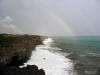 Newly formed black sand beach at base of cliffs