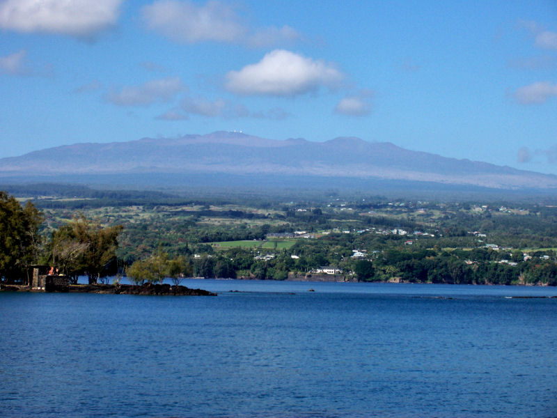 Hilo Bay with Mauna Kea in background