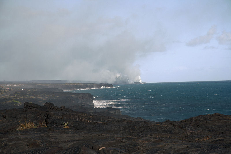 Steam from lava ocean entry