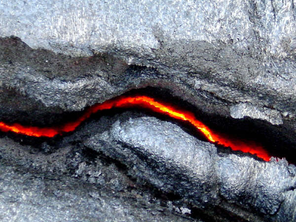 Hot lava beneath a crack
