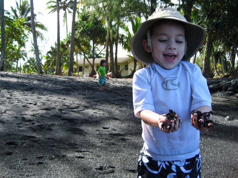 Playing at Richardson's Black Sand Beach