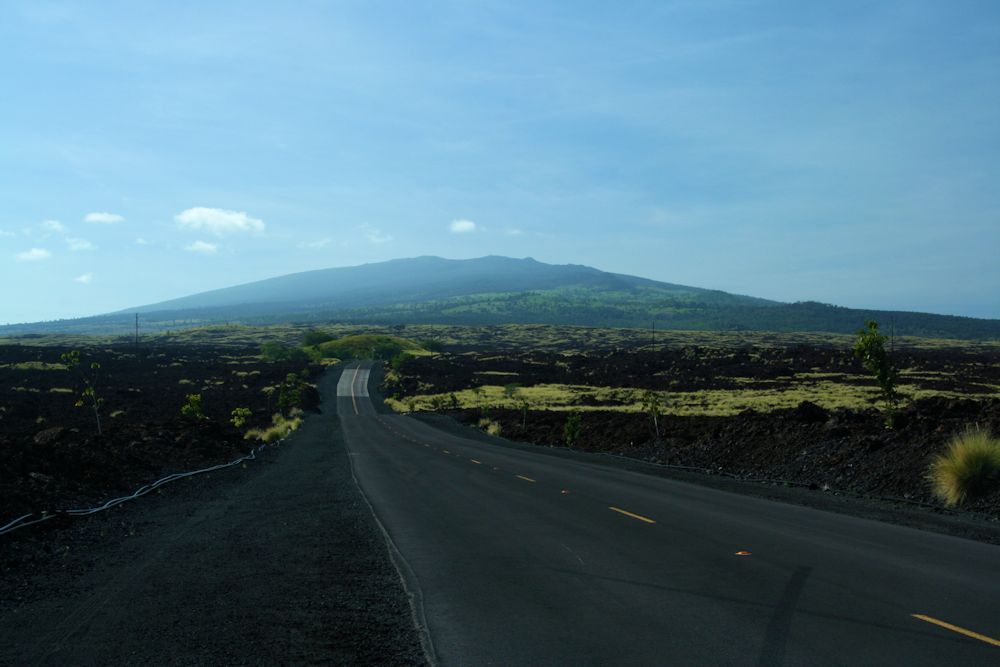 Kona Road with Mauna Kea in Background