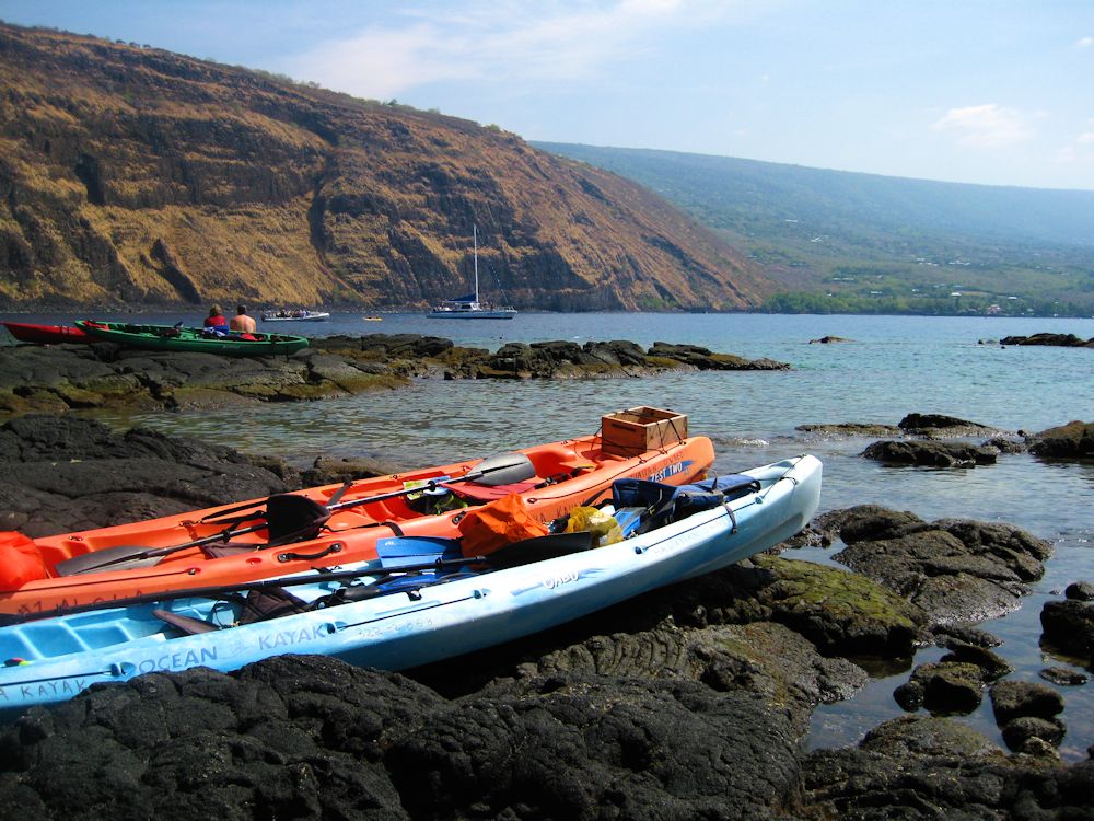 Kayaks Beached at Captain Cook